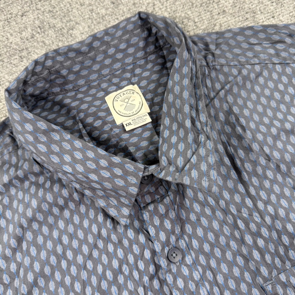 Voyager Button Up Shirt XXL Navy Geometric Pattern Short Sleeve Mens SP9104301